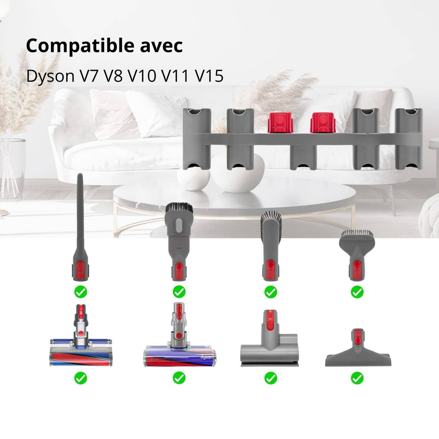 Support pour accessoires et aspirateur Dyson