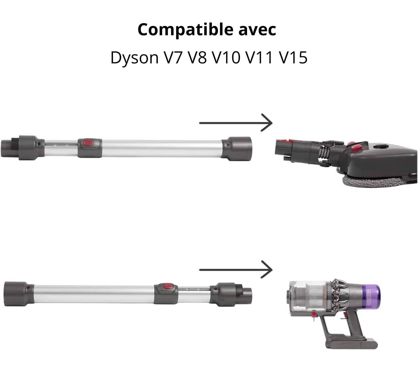 Tube Dyson réglable en longueur compatible Dyson V7 V8 V10 V11 V15